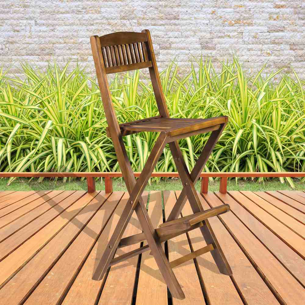 Solid Teak Hardwood Sherford Folding Bar Stool Chair - Folding Bar Chair Teak x 1